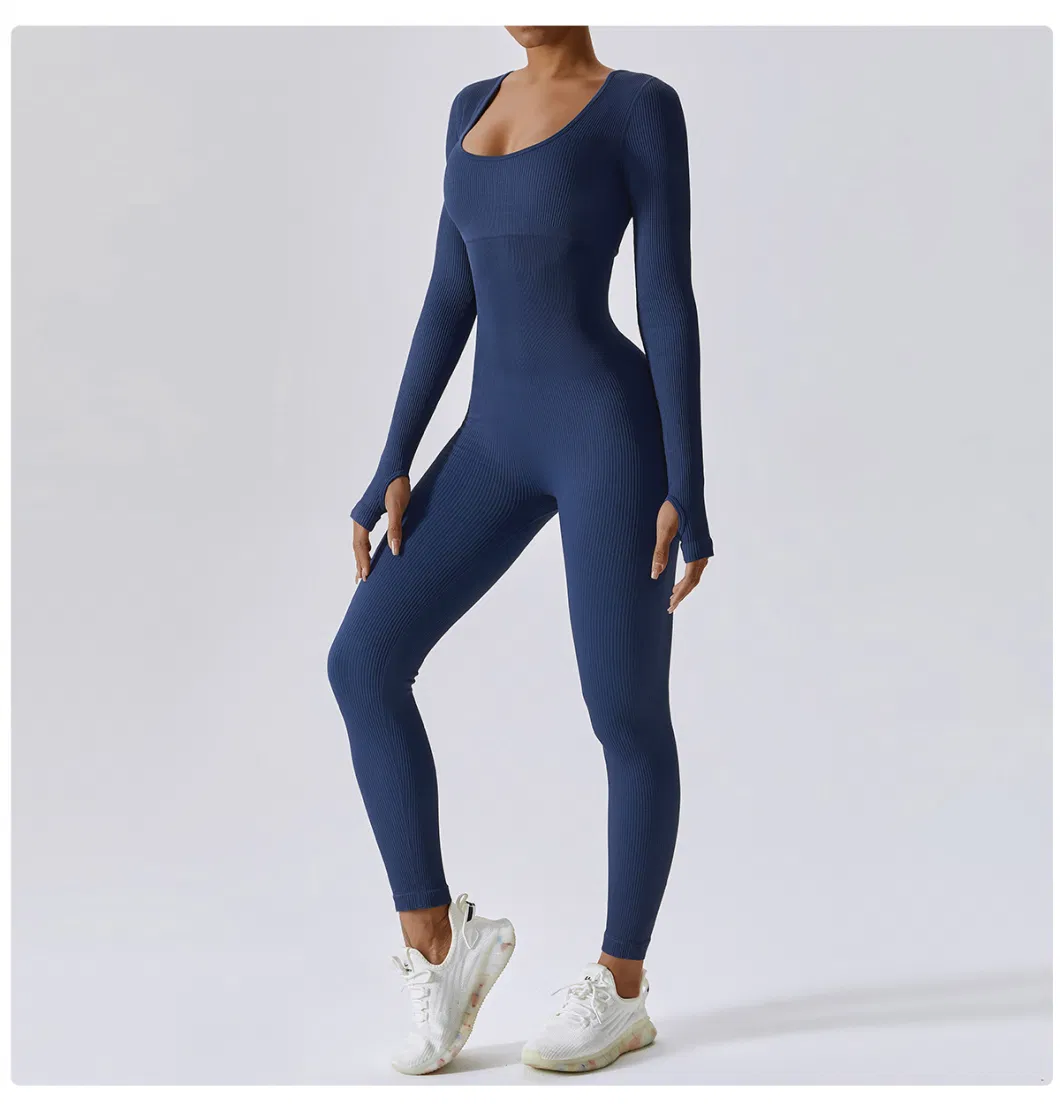 Female Seamless Yoga Bodysuit Dance Fitness Exercise Set Tight Long-Sleeved Yoga Wear