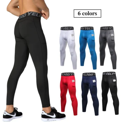 Moda masculina calças de bolso leggings esportivas calças de compressão jogging correndo fitness exercício ginásio calças justas calças esportivas bolso secagem rápida ginásio wear